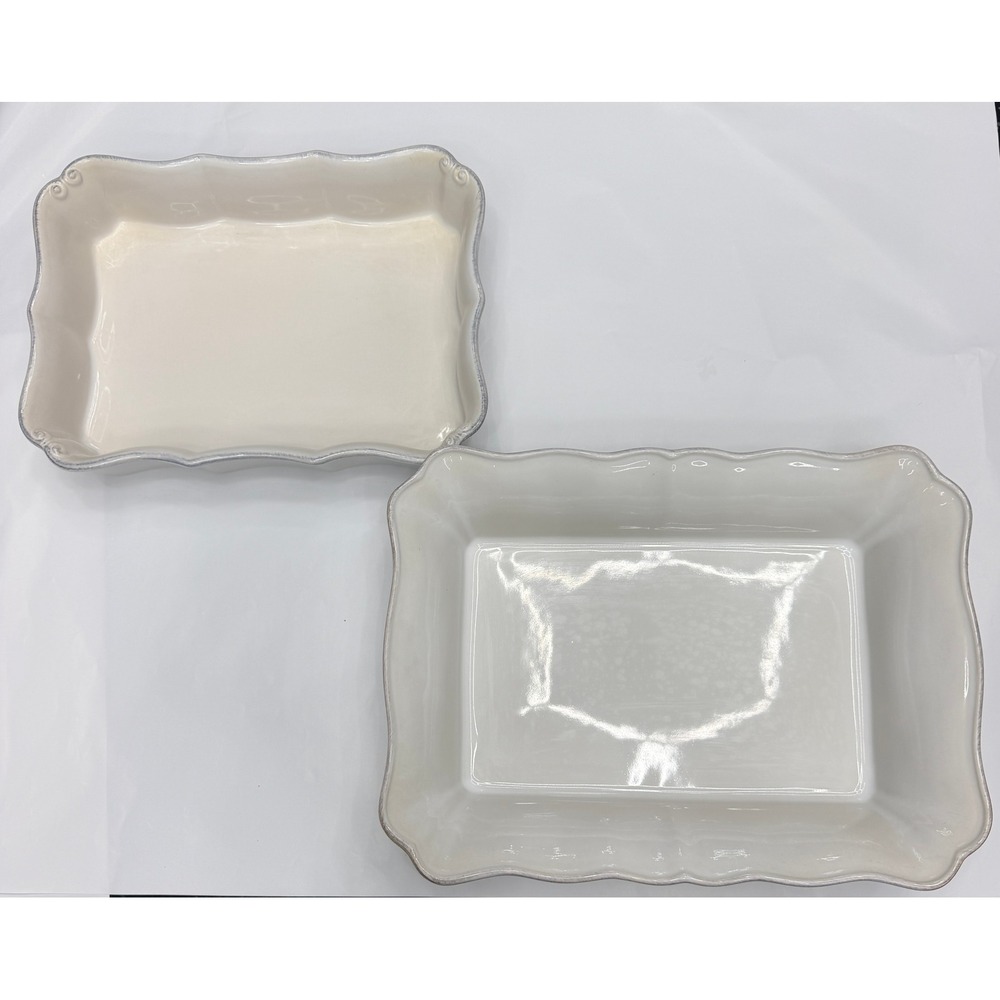 Casa Stone by Casafina White Stoneware Scalloped Rectangular Baker Set of 2
